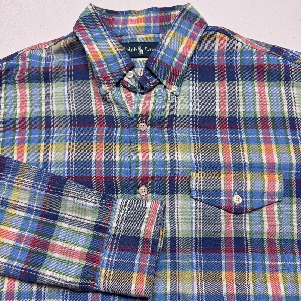 Ralph Lauren Shirt Mens Medium Multicolor Plaid Button Down Casual Pocket Cotton